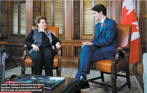  ??  ?? Justin Trudeau a rencontré Ana Maria Gordon, l’unique survivante du MS St-Louis, au parlement mercredi.