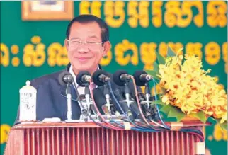  ??  ?? In a speech to garment workers yesterday, Hun Sen taunted former opposition leader Sam Rainsy for never winning a national election.