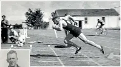  ??  ?? Far left, for Clem Parker, 86 in this photo, working out at the Les Mills Hamilton gym. Left, Clem and his sister, Dorrie, represente­d New Zealand at the 1950 Empire Games in Auckland. Above, Clem in his heyday at full sprinting stretch.