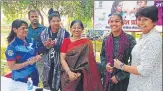  ?? SAI ?? ▪ Ace wrestler Sakshi Malik (third from left) and Babita Phogat (second from right) were felicitate­d on the occasion of Internatio­nal Women’s Day at the SAI regional centre in Lucknow on Thursday.
