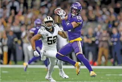  ?? GETTY IMAGES ?? Vikings receiver Adam Thielen missed practice Thursday after needing stitches for a cut on his left ankle Wednesday.