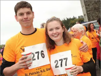  ??  ?? Supporting the 5k for St. Patrick’s NS in Slane were Ryan Klein and Kate Flynn.