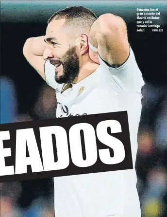  ?? FOTO: EFE ?? Benzema fue el gran ausente del Madrid en Butarque y asi lo renoció Santiago Solari