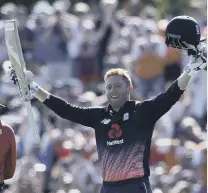  ??  ?? Jonny Bairstow celebrates his century on Saturday.