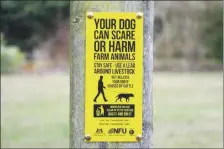  ?? Photograph: www.nfuonline.com. ?? A sign warning dog walkers to use a lead around livestock.