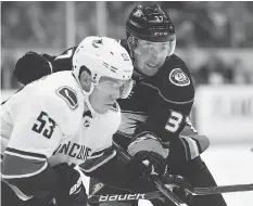  ?? GETTY IMAGES ?? Nick Ritchie, right, signed a three-year deal with the Anaheim Ducks after sitting out the first seven games. He was in much the same situation as the Leafs’ William Nylander, who remains unsigned.