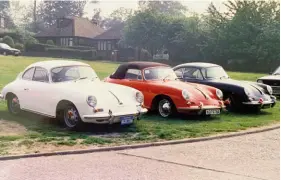  ??  ?? Below right: You could always tell which was Eric’s house by the line of 356s outside on the green opposite. Fresh in from the USA, the future PRX 641B heads the line-up