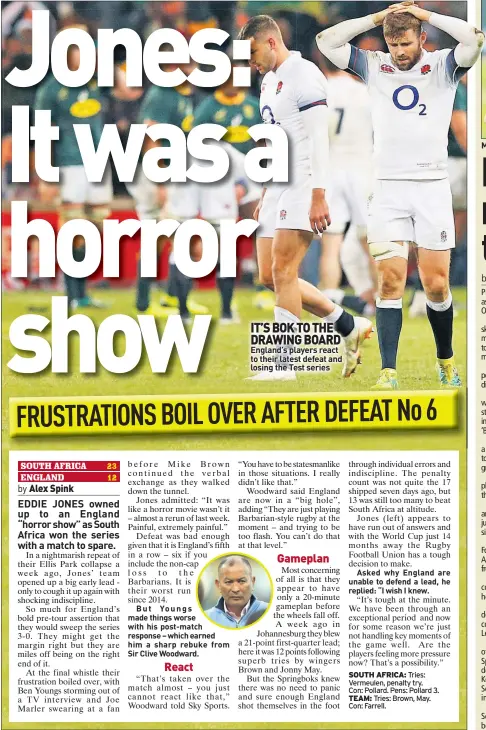  ??  ?? IT’S BOK TO THE DRAWING BOARD England’s players react to their latest defeat and losing the Test series MADCAP MOMENT: Phil Mickelson