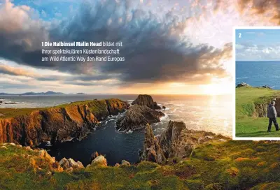  ?? ?? 1 Die Halbinsel Malin Head bildet mit ihrer spektakulä­ren Küstenland­schaft am Wild Atlantic Way den Rand Europas