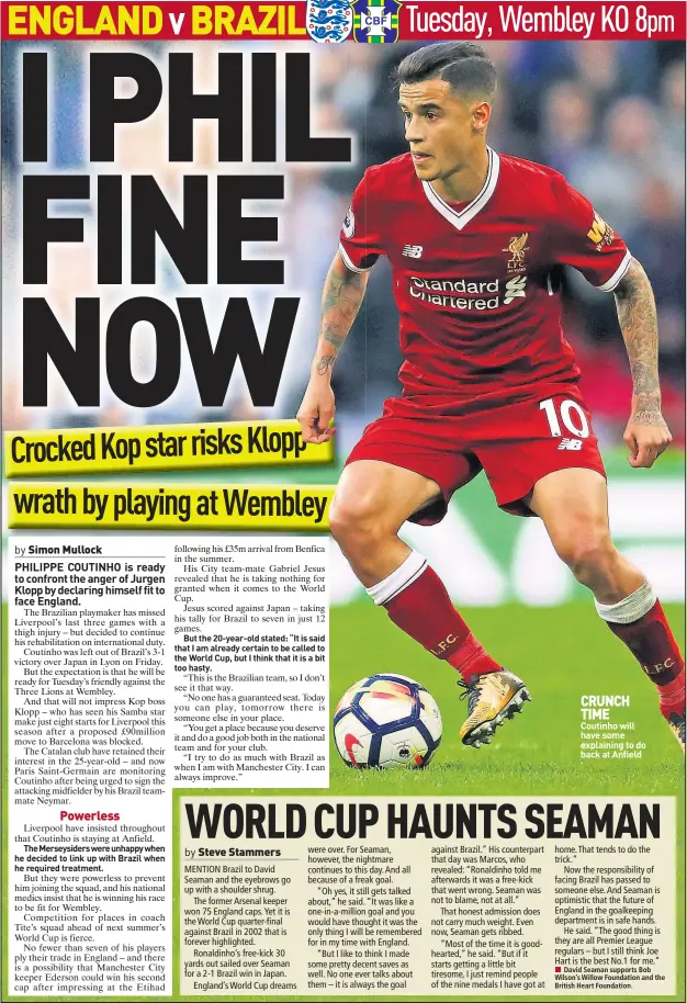  ??  ?? CRUNCH TIME Coutinho will have some explaining to do back at Anfield