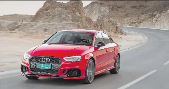 ?? PHOTOS: AUDI ?? An optional and unique tire setup — 255/30R19s in the front and 235/35R19s in the rear — has allowed Audi to solve its persistent understeer in the new 2018 RS3