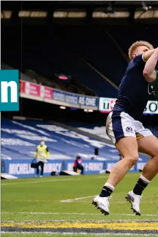  ??  ?? Keith Earls competes for the ball with Chris Harris, left, and Scotland