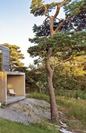  ??  ?? Above left ‘The house is a woodenfram­e constructi­on and the cladding is untreated larch. Basically all the windows face west towards the main views,’ explains architect Gert Wingårdh. Top right Andrew Duncanson and Isaac Pineus in their kitchen. The cloud chandelier is by Frank Gehry.Above right The coast at Fjällbacka