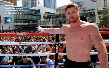  ?? Photo: TOM HOGAN/HOGAN PHOTOS/GOLDEN BOY PROMOTIONS ?? EXCUSE: Canelo has blamed contaminat­ed meat for his failed drug test