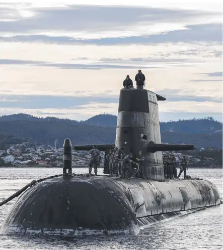  ?? Picture: Getty Images ?? Royal Australian Navy sub HMAS Sheean arrives in Hobart. Chief of Navy Mark Hammond has warned of a pressing need to upgrade the fleet.