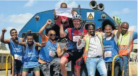  ?? Picture: EUGENE COETZEE ?? MEMORABLE MOMENT: Team Gamble Pharmacy are, from left, Andre Ketchem, Brendon Effenaar, Gideon Reyners, Mario Esau, Pierre Willemse, with Prasa’s Morgan Vani next to the team’s Sheldon Rensburg and Zweli Ralarala, also of Prasa