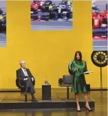  ?? ?? Sul palco.
Marco Tronchetti Provera e Ilaria D’Amico durante l’evento che ha celebrato i 150 anni di storia di Pirelli