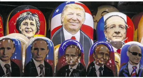  ??  ?? Der neue US-Präsident als vielschich­tige Matroschka-Puppe: Die EU rätselt, was der Kern der Politik von Trump ist – und wie er es mit Putin hält