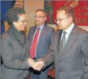  ?? PTI ?? India's Justice Dalveer Bhandari (right) during a reception held in his honour at the United Nations in New York on Monday.