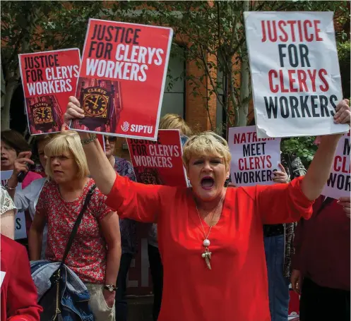  ??  ?? Liz Meade was among the Clerys workers who protested outside Natrium in Dublin. Photo: Doug O’Connor