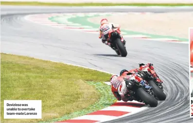  ??  ?? Dovizioso was unable to overtake team-mate Lorenzo