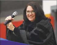  ?? Brian A. Pounds / Hearst Connecticu­t Media ?? Milford Superinten­dent of Schools Anna Cutaia speaks at the Foran High School Graduation on June 10, 2019.