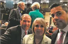  ?? COURTESY BEN RAY LUJÁN VIA TWITTER ?? Sen. Udall, front left, joins thenU.S. Rep. Michelle Lujan Grisham, center, and Rep. Ben Ray Luján, right, in a sit-in on the House floor in 2016.