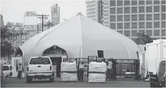  ??  ?? San Diego has spent $6.5 million from its permanent housing budget to operate giant tents to help deal with the pressing need to shelter the homeless.