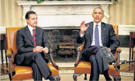  ?? REUTERS ?? Enrique Peña Nieto y Barack Obama se reunieron ayer en el Salón Oval de la Casa Blanca, en Washington.