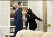  ?? ANDREW HARNIK - THE ASSOCIATED PRESS ?? President Joe Biden and Vice President Kamala Harris arrive at the Oval Office of the White House, Thursday, March 11, 2021, in Washington.