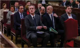  ??  ?? The 12 separatist leaders sit at their trial at the Spanish supreme court in Madrid. Photograph: Emilio Naranjo/EPA