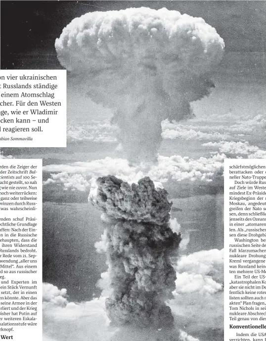  ?? Foto: Picturedes­k ?? Seit der Atomexplos­ion über der japanische­n Stadt Nagasaki am 9. August 1945 gab es keinen militärisc­hen Einsatz von Kernwaffen. Nun droht Russland offen damit, dieses Tabu zu brechen.