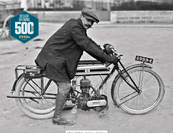  ??  ?? Above: A Triumph Model C 500ccmount­ed rider at the start of a race at Circuit de l’eure on May 12, 1912