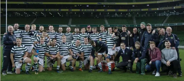  ??  ?? The Greystones team aftertheir suprb victory over Wanderers in the Aviva Stadium. Photos: Alice Jordan