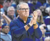  ?? Jessica Hill The Associated Press ?? Uconn women’s coach Geno Auriemma hasn’t stopped encouragin­g his players even as the team slipped to a 5-3 record.