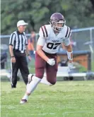  ?? GAIL BAILEY/USA TODAY NETWORK-TENNESSEE ?? Hardin County’s Hudson Wolfe comes off the line of scrimmage during a game in 2019.