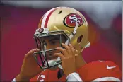  ?? JOSE CARLOS FAJARDO — BAY AREA NEYS GROUP ?? 49ers starting quarterbac­k Jimmy Garoppolo may be too costly. His salary inhibits other team improvemen­ts.