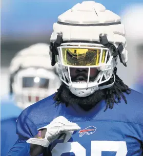  ?? JOSHUA BESSEX/AP ?? Bills defensive end Mario Addison runs during practice at training camp July 31 in Orchard Park, N.Y.