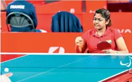  ?? — TWITTER ?? Indian paddler Bhavinaben Patel celebrates her win over Great Britain’s Megan Shackleton at the Tokyo Paralympic­s on Thursday.