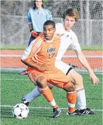  ?? CONTRIBUTE­D/VAUGHAN MERCHANT, CBU ATHLETICS ?? Keishen Bean finished his career with the Cape Breton Capers men’s soccer team third on the program’s all-time goals list with 29. Bean was among the program’s all-decade team.