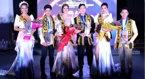  ?? AC-CIO ?? ALCU-3 ROYALTIES. Angela Gene Valdez (3rd, L) of Pambayang Dalubhasaa­n ng Marilao and Kenn Paolo Dela Cruz (3rd, R) of Norzagaray College emerged as the winners for this year’s search for Mr. and Ms. Associatio­n of Local Colleges and...