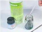  ??  ?? For best results, use the same brand of paints and thinners, combining both in a glass mixing jar before loading the airbrush. The paint needs to be about the same viscosity as milk.