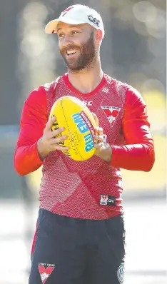  ?? Picture: PHIL HILLYARD ?? Jarrad McVeigh at Swans training yesterday.