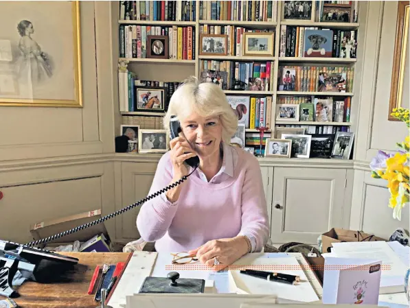  ??  ?? The Duchess of Cornwall, who is president of the Royal Voluntary Service, spoke to an 85-year-old woman about the joy she gets from video calling her family and reading Agatha Christie novels