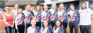  ??  ?? The Team GB cycle speedway tour squad picture: back row from left to right: Kate Mullinder (coach) Emily Morton (coach) Krissie Mines (Poole) Chloe Pearce (Ipswich) Macie Schmidt (Poole) Michelle Whitehead ( Leicester-captain) Laura Watson ( Sheffield...