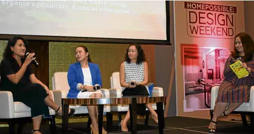  ??  ?? Muni thought leaders (from left to right) Reese Fernandez-Ruiz, Trish Martinez-Castillo and Mara Sebastian-Marzan talked about how to live mindfully in a sustainabl­e community.