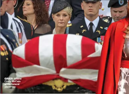  ??  ?? grief: Widow Cindy McCain at the funeral yesterday