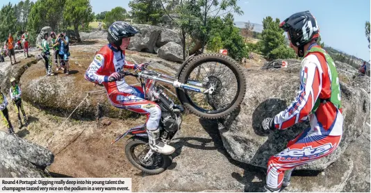  ??  ?? TRIAL MAGAZINE Round 4 Portugal: Digging really deep into his young talent the champagne tasted very nice on the podium in a very warm event.