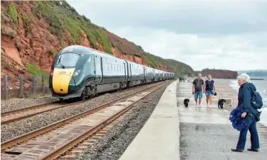  ?? JOHN STRETTON. ?? Two Great Western Railway Class 802s seen at Dawlish, forming the 0755 Penzance-London Paddington on September 28 2019. Nick Furze is surprised that considerat­ion was given to cancelling Class 802 services during stormy weather, because it would leave many people without a reliable train service.