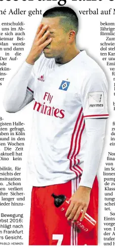  ?? DPA-BILD: HEIMKEN ?? Typische Bewegung beim HSV im Herbst 2016: Bobby Wood schlägt nach dem Spiel gegen Frankfurt die Hand vors Gesicht.